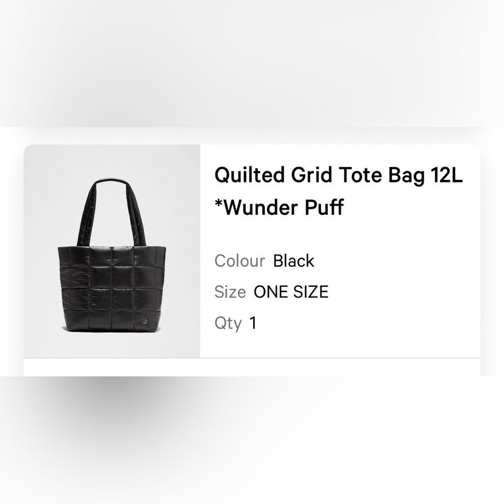 Lululemon Grid Tote Bag 12L Wunder Puff Black